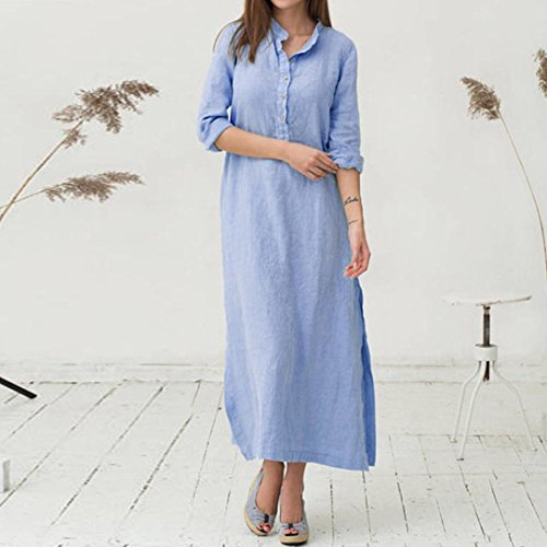 TOOPOOT Women's Casual Long Sleeve Maxi Dresses Plain Casaul Oversized Maxi Long Shirt Dress (S, Blue) - Thumbnail 3