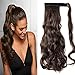 One Piece Ponytail Hair Extensions Clip in Wrap Around on Pony Tail 125G Thick Real Natural Synthetic Fibre Ponytail Hairstyle Hairpiece for Women Curly 17 inch medium brownthumb 1