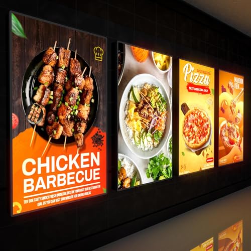Ultra-Thin Wall-Mounted LED Display Lightbox Frame – Backlit Poster Holder with Pull-Out Design, Bright Even Illumination for Advertising, Menu Boards, Retail, Events, Offices​ (Black, 120x80cm)