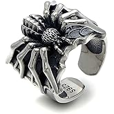 Punk Men's Spider Rings for Men Women 3D Statement Gothic Hip Pop Biker Finger Jewelry Adjustable Open Ring Cool Animal Silver Plated Dominant Style Gifts for Bff Boyfriend Birthday Halloween