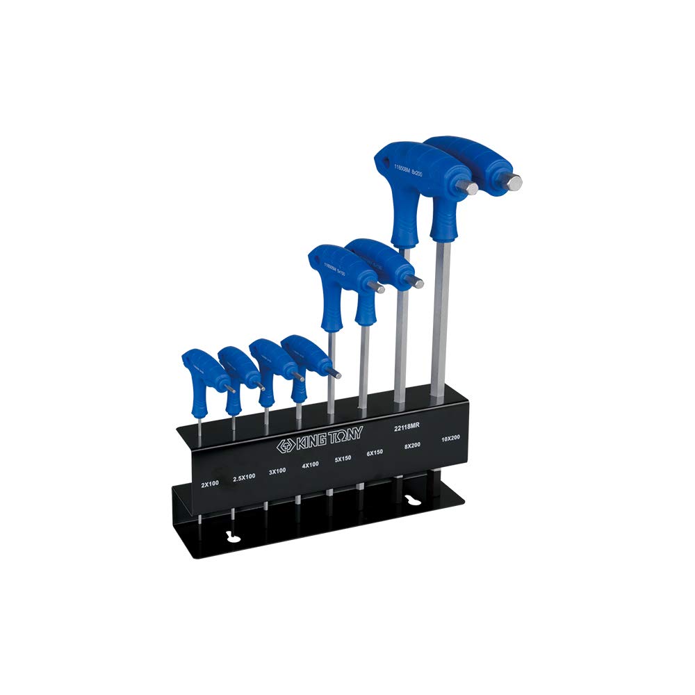 king tony 22118MR Hex Key Set 6-Sided L Shaped Handle with Ball End Metric on Stand, Set of 8