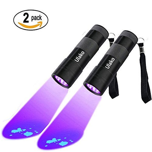 Ulako 2pc UV Blacklight Pets Urine and Stains Detector 12 Ultraviolet Led Flashlight