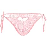 ChiaoLezhee Mens Heart Cut-Out Sissy Panties, Floral Lace Pendant Pearl, Sexy Femboy Lingerie, Low Rise One Size for 26-36