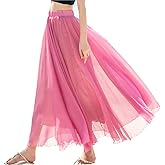 Teemall Women's Ankle Chiffon Long Skirt A-line Retro Skirts Pleated Beach Maxi Skirt