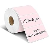 iEager 3" x 2" Thermal Labels, Rectangle Thermal Printer Stickers, Self-Adhesive Durable Sticker with Perforation Line, 500 Labels/Roll, Pink