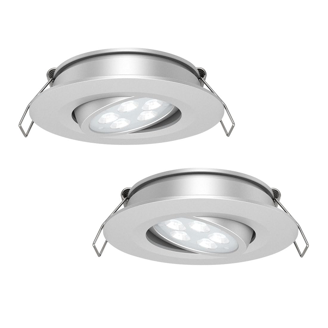 acegoo 2 x Campervan 12V Recessed LED Lights Swivel Spot Light 12 Volt Directional Downlights for Boat Van Motorhome, Dia 74mm 35° Beam Angle Vertical 70° Adjustment 2 Pcs(Silver 3000K)