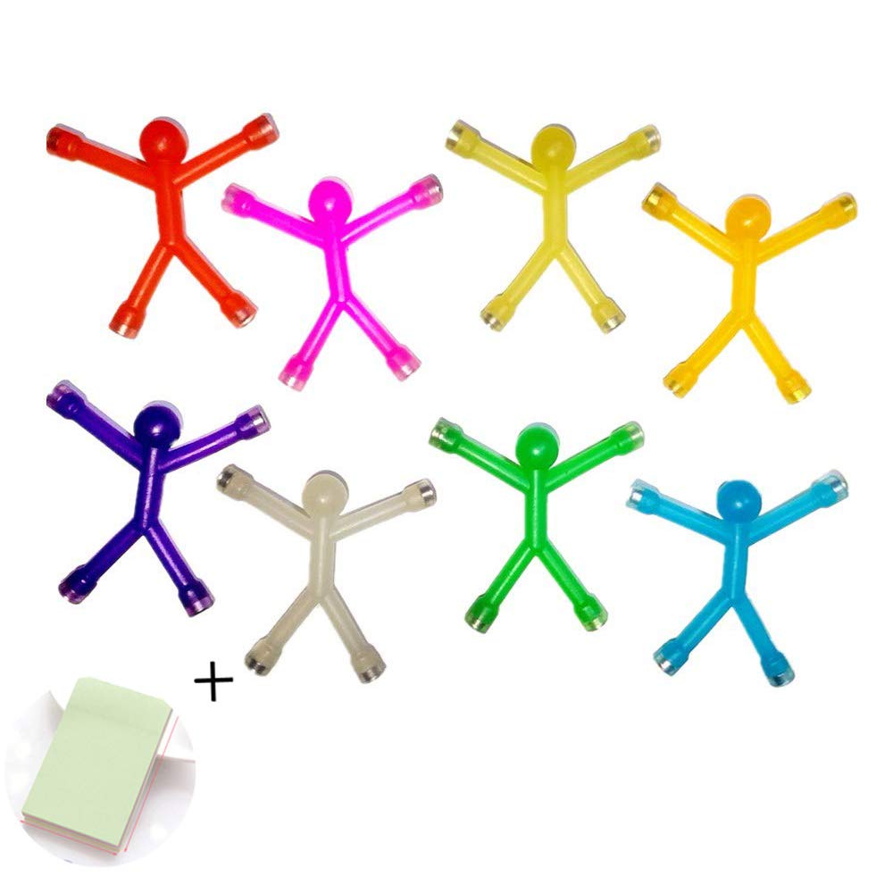 Refrigerator Magnets, 8 Pcs Novelty Mini Man Flexible Fridge Magnets, Cute Rubber Magnet Men Refrigerator Magnets + 100 Sheets/Pad Post-it Notes