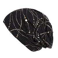 Highpot Womens Floral Beanie Hat Chemo Cap Stretch Slouchy Turban Scarf Headwear (Black)