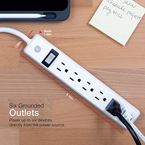 GE 6Outlet Power Strip, 2 Ft Extension Cord, Heavy Duty Plug, Grounded