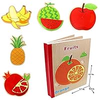 TKMom Wooden Fruit Puzzle Book Set, 6 Collapsible Pages -Various Shapes and Colors,Developing of Fine Motor Skills,Memory Toys for Kids