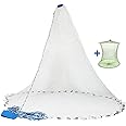 Yeahmart American Saltwater Fishing Cast Net for Bait Trap Fish 3ft/4ft/5ft/6ft/7ft/8ft/9ft/10ft Radius Casting Nets with Heavy Duty Real Zinc Sinker Weights, 3/8inch Mesh Size