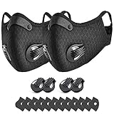 JUNING Dust Mask/Breathing Mask/Mouth Mask 2 Pack - N95 N99 Respirator Face Mask for Dust with Activated Carbon - Air Pollution Filter Mask for Pollen Allergy Woodworking Mowing Running Sport - Black