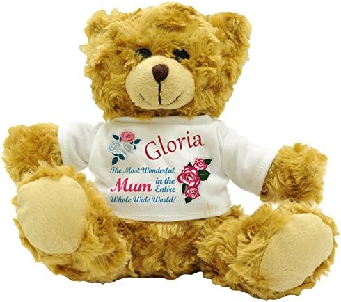 Gloria The Most Wonderful Mum In The Entire Whole Wide World! Personalised Mother's Day Plush Teddy Bear (Approx 22cm High).