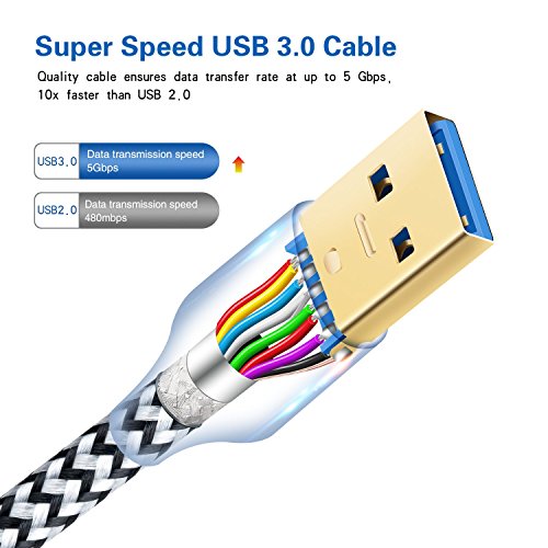 Besgoods 4-Pack - Nylon Braided 6ft USB 3.0 Extension Cable USB Extender Cord - A Male to Female Fast Data Transfer Extension Cord with Gold-Plated Connector - White - Thumbnail 4