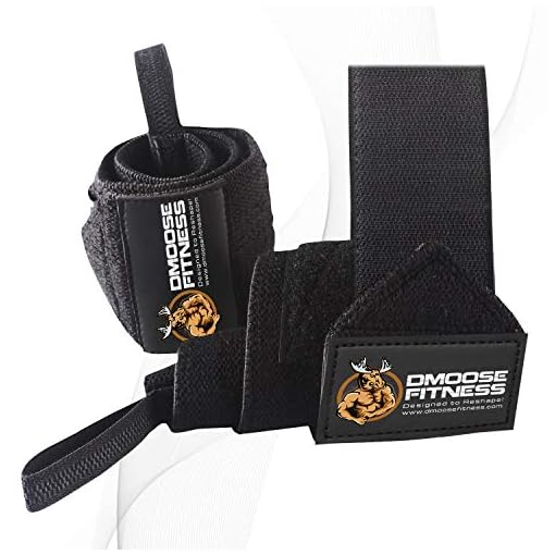 DMoose Wrist Wraps, Avoid Injury and Maximize Grip with Thumb Loop, 18" or 12" Gym Straps Pair, Wrist Straps for WeightLifting, Powerlifting, Bench Press, Bodybuilding, Deadlift Straps for Men & Women