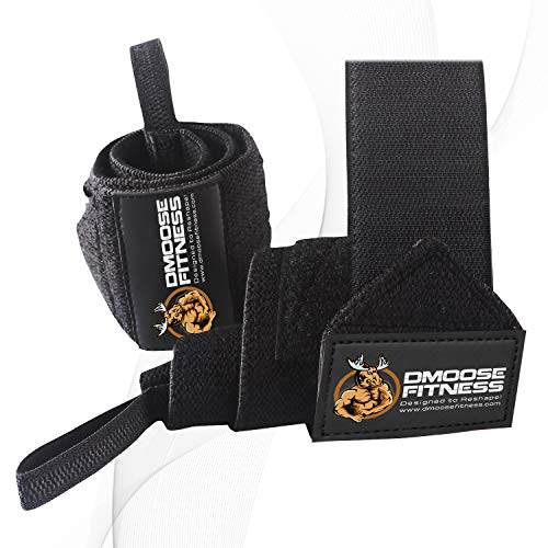 DMoose Fitness Wrist Wraps - Premium Quality, Strong Fastening Straps, Thumb Loops - Maximize Your Weightlifting, Powerlifting, Bodybuilding, Strength Training & Crossfit