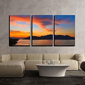 3 Piece Canvas Wall Art - Beautiful Sunset in Greece - Modern Home Art Stretched and Framed Ready to Hang - 16"x24"x3 Panels