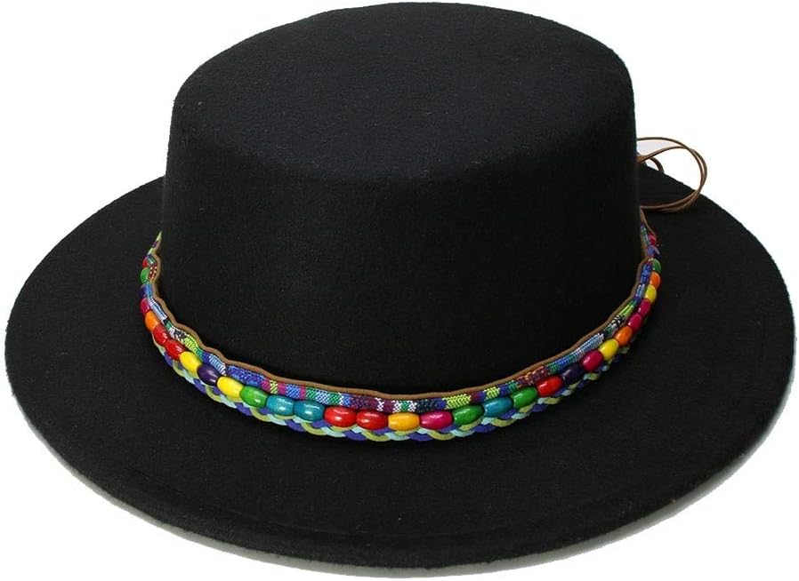 Hats Women's Wool Boater Flat Top Hat Felt Wide Brim Fedora Hat Laday Prok Pie