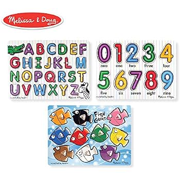 Amazon.com: Melissa & Doug Classic Wooden Peg Puzzles, See-Inside ...