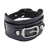 SusenstoneRivet Stud Leather Belt Bangle Wristband Bracelet (Black)