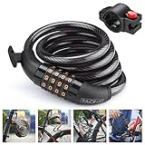 Bike Lock, Tacklife Bike Lock Cable, 4 Ft HCL1C Self Coiling Resettable Combination, 4-dial Combination Locks with Complimentary Mounting Bracket,1/2Inch For Bike/Bicycle