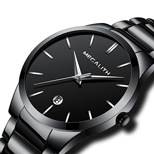 Mens Stainless Steel Watches Men Luxury Waterproof Date Casual Analog Wrist Watch with Black Dial