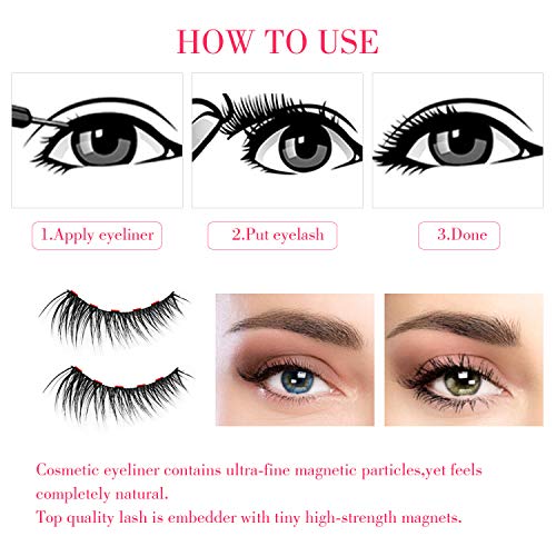 Magnetic Eyeliner, TedGem Magnetic Eyelashes Magnetic Eyeliner Kit, 3D Reusable Eyelashes with Tweezers Waterproof Long Lasting Eyeliner False Eyelashes Magnetic Eyeliner for Natural Look