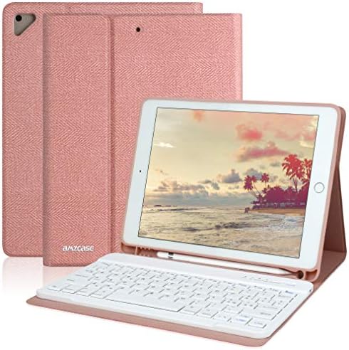 Coque avec clavier pour iPad 9.7 pour iPad 6e génération 2018 iPad 5e génération 2017 iPad Pro 9.7 iPad Air 2 Air 1 avec clavier Bluetooth amovible sans fil coque pour iPad-Porte-stylos (Champagne)