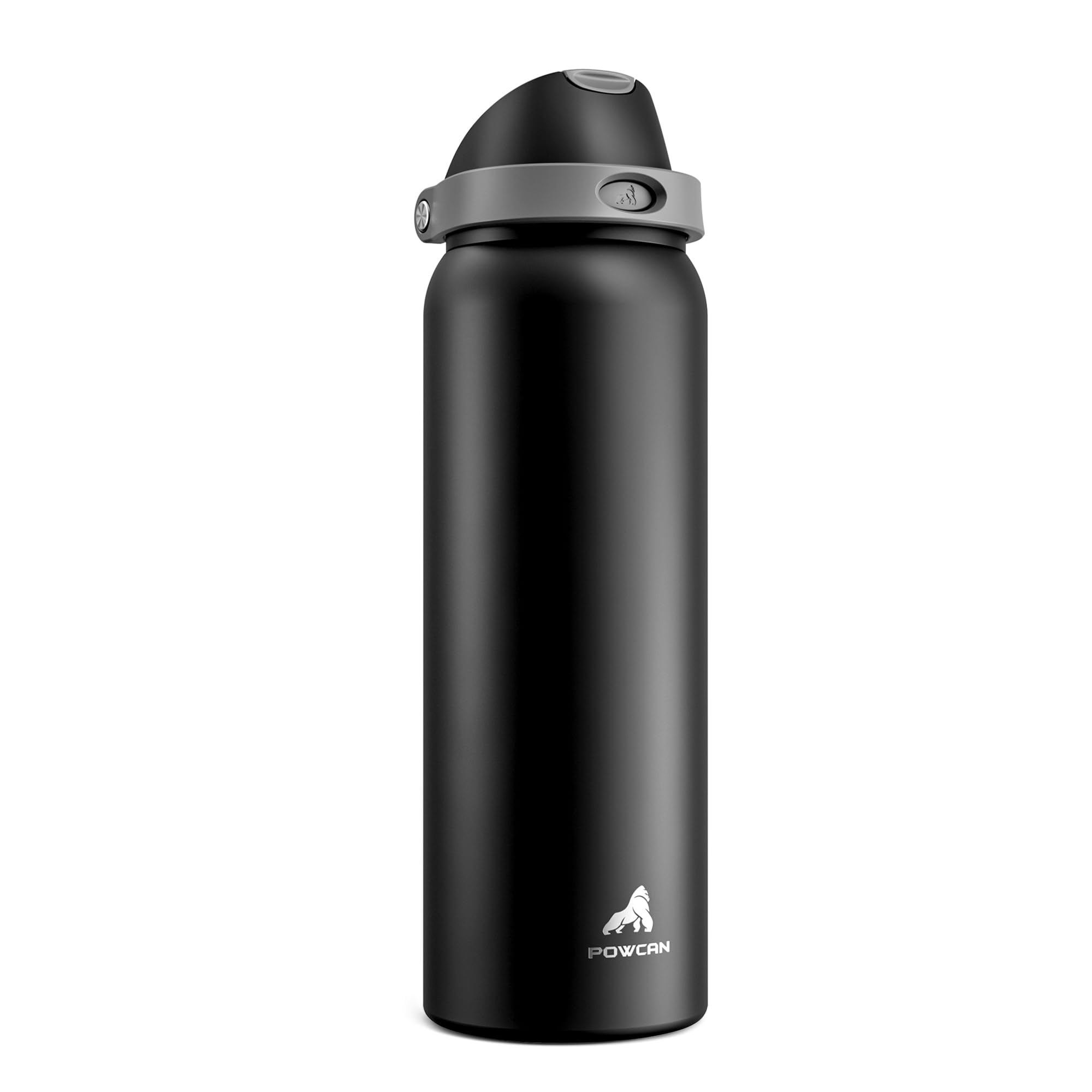 Photo 1 of **DENTED** POWCAN 40 oz Insulated Water Bottle for Men: Push-Button Spout & Quick-Flip Straw, Leakproof, Cold for 24 Hrs, Stainless Steel Large Water Bottle for Sports, Camping, Trips, Outdoors (Midnight Black)