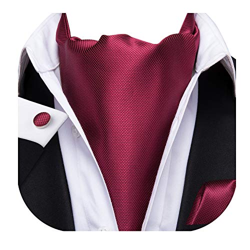 Dubulle Burgundy Mens Ascot Handkerchief Jacquard Woven Self Cravat Tie Ascot - Thumbnail 7