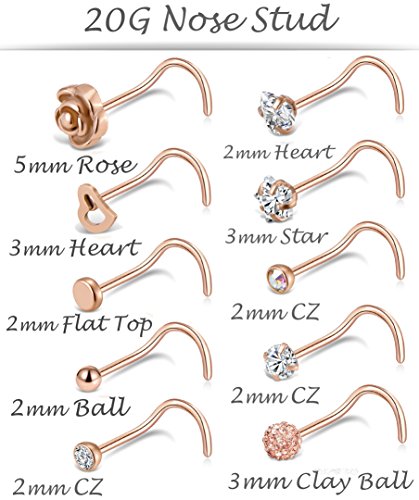 Tornito 20G 20Pcs Stainless Steel Nose Screw Studs Rings CZ Nose Ring Labret Nose Piercing Jewelry for Men Women (A1:20Pcs)