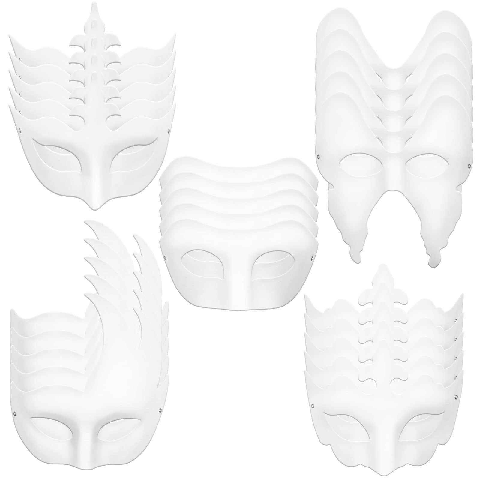 Photo 1 of Ioffersuper 40 Pack Paper Mardi Gras Mask Plain White Masquerade Mask DIY Half Face Paper Masquerade Masks for Women Men Adults Costume Party Art Crafting Project Performances