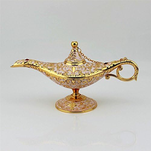 Enamel Metal Aladdin Genie Lamps Incense Burners Legend Aladdin Magic Lamp (Gold+White)