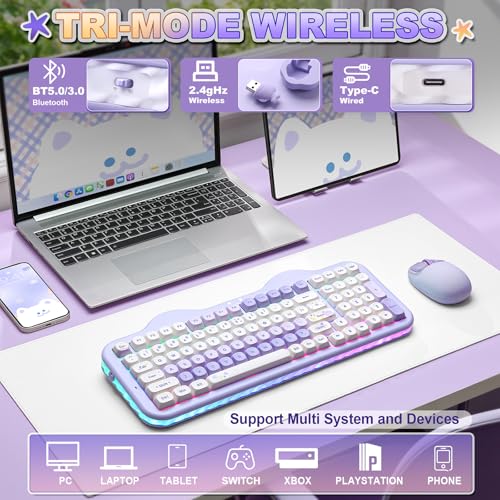 YUNZII C98 Wireless Mechanical Keyboard with Number Pad,98 Key BT5.0/2.4G/USB-C Hot Swap Gasket Mount with PBT MOA Keycaps,Custom RGB,Cute Cake Keyboard for Win/Mac (Purple, Candy Linear Switch)
