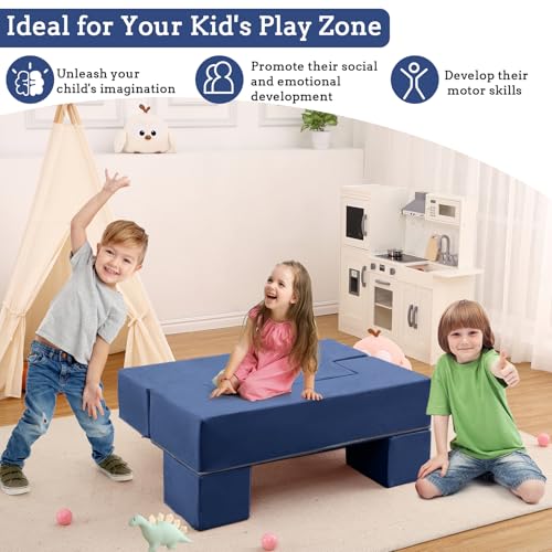 Garvee 6-Piece Modular Kids Play Couch, Convertible Toddler Foam Sofa Set with Removable Washable Cover, Soft Polyester Velvet Stackable Children's Furniture for Playroom Bedroom Indoor Playground