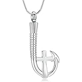 QGJNSGC Cross Urn Necklace for Ashes Fish Hook Cremation Urn Pendant Fishing in Heaven Memorial Keepsake Jewelry for Men
