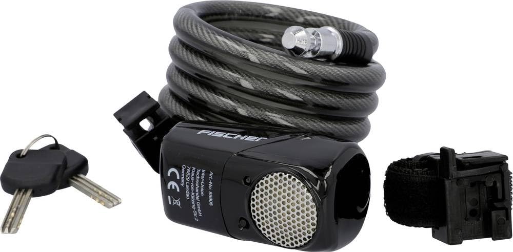 Fischer Coil Cable Lock with Alarm, Black, One Size