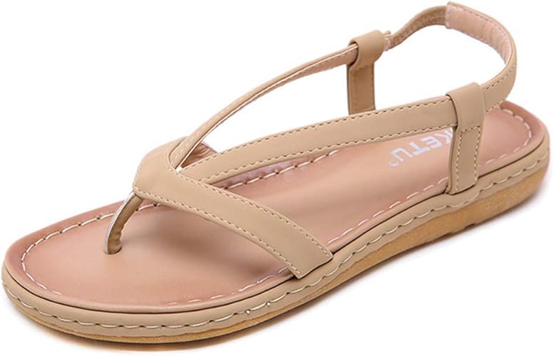 Amazon.com | ELIENONO Women's T-Strap Thong Sandals Summer Clip Toe Elastic Ankle Strap Comfort 