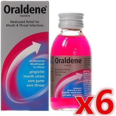 6 x Oraldene® Medicated Mouthwash Mouth Wash for Mouth Ulcers Sore Gum Throat Infection 200ml, 200 ml (Pack of 6)