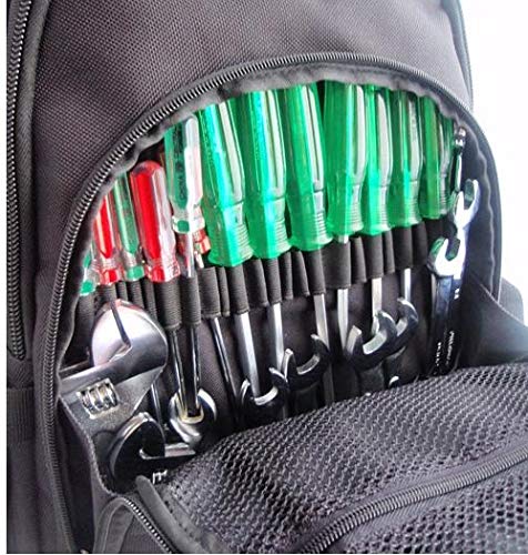 construction backpack with hard hat holder