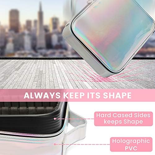 Cosmetic Organizer Case, BuyAgain Holographic Makeup Case Water-resistant Cosmetic Bag With Adjustable Dividers for Travel, Silver 4 Cosmetic Organizer Case, BuyAgain Holographic Makeup Case Water-resistant Cosmetic Bag With Adjustable Dividers for Travel, Silver