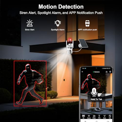 8MP 6K Triple Lens Solar Security Camera Outdoor, 5GHz/2.4GHz WiFi Wireless PTZ Camera, Color Night Vision, Auto Human Tracking, Two-Way Audio,IP66 Weatherproof Home Surveillance Cam