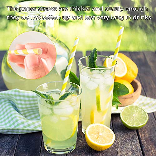 Biodegradable Paper Straws, 8 Different Assorted Colors Rainbow Striped Drinking Straws, Final Straw, Environment Friendly Disposable Straws for Juice, Decorations and Celebrations Party Supplies