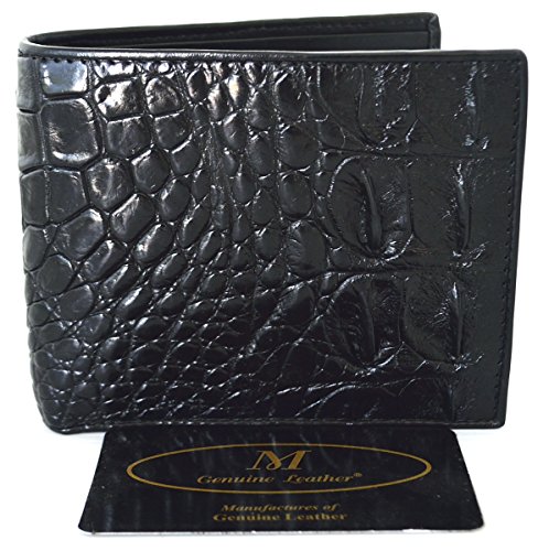 Authentic M Crocodile Skin Men's Bifold Backbone Leather Black Wallet