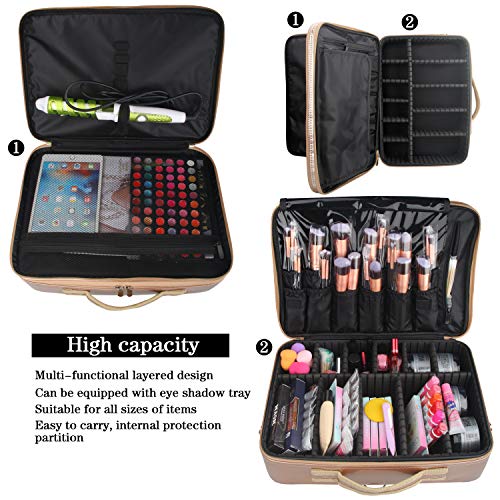 Makeup Travel Case, Makeup Bag Train Case Make Up Organizers And Storage for Cosmetics Jewelry Electronics with Adjustable Shoulder Strap Rose Gold (Rose Gold - Large)