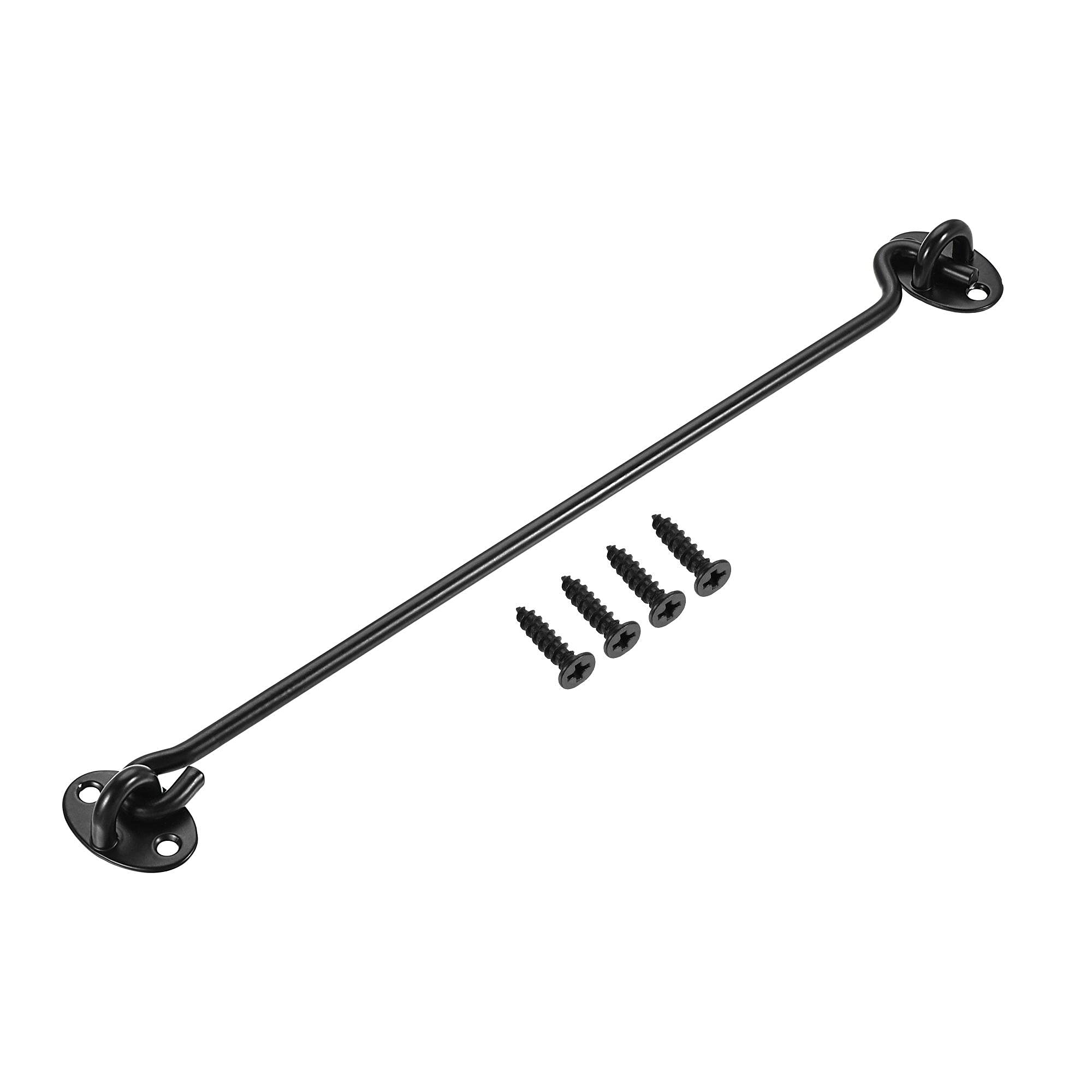 sourcing map 12" Cabin Hook Eye Latch Gate Door Swivel Window Hook 201 Stainless Steel with Screws Black