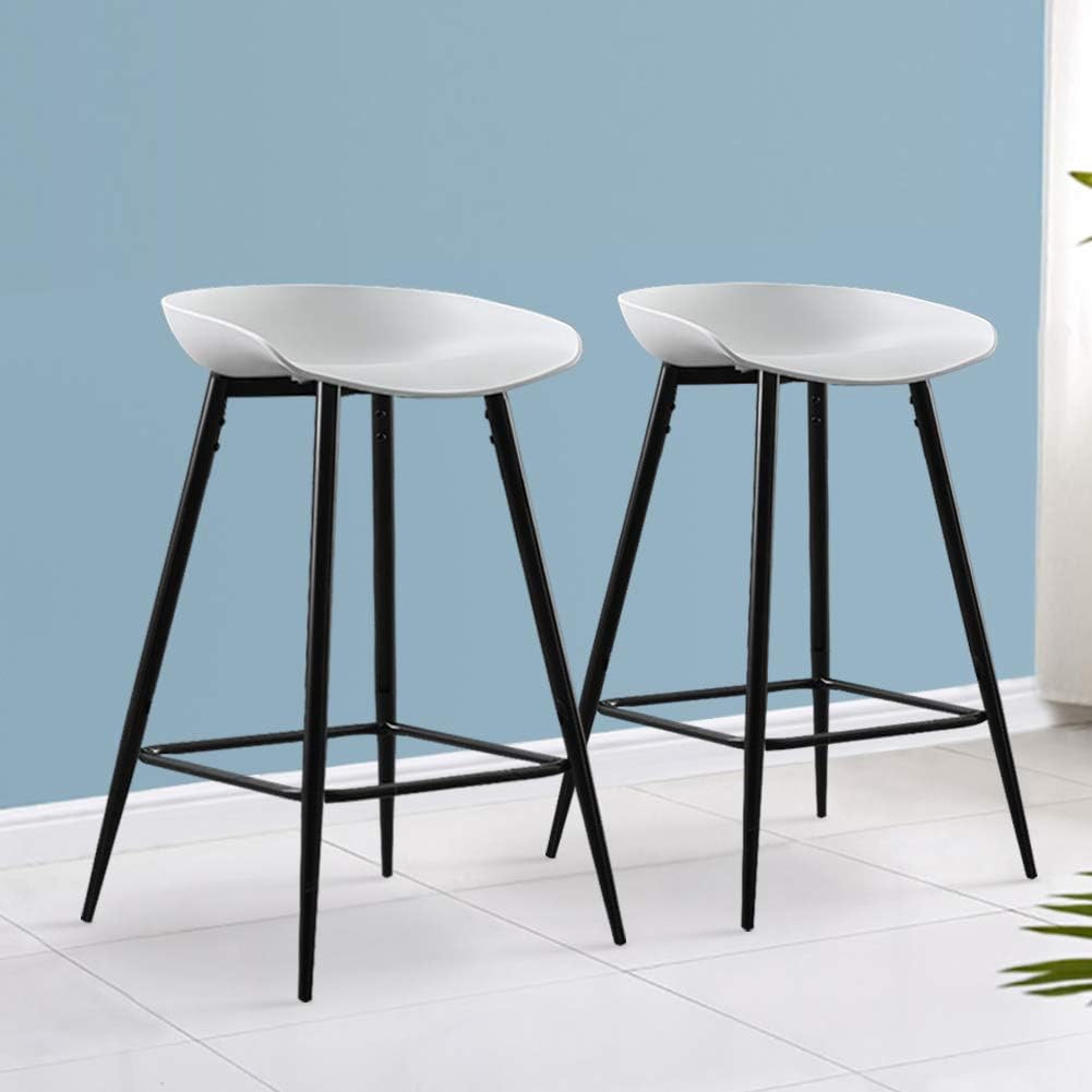 CLIPOP Bar Stools Set of 2 White Kitchen Bar Chairs with PP Surface Seat and Black powder coating legs, Seat Height 64 cm, High Bar Breakfast Chairs for Dining Room Counter Cafe Kitchen Pub