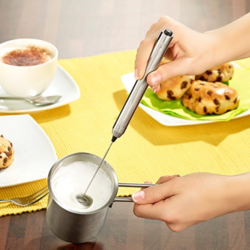 Rosenstein & Söhne Milchaufschaeumer: 2 Milchaufschäumer-Sticks mit Edelstahl-Gehäuse, Spiralquirl, à 24 mm (Elektrische Milchaufschäumer, Hand, Camping) – Bild 4