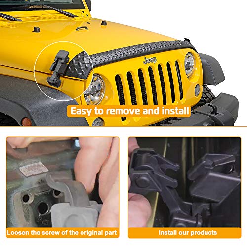 Black Hood Catch for 1997, 1998, 1999, 2000, 2001, 2002, 2003, 2004, 2005, 2006 Jeep Wrangler TJ - Hold-Down Hook Latch Pair G013JP Replaces#55176636AD, 68038118AA, 42422