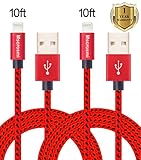 Mscrosmi 2Pack 10FT Extra Long Nylon Braided Lightning to USB Sync Charge Cable Cord Charger with Aluminum Connector for iPhone 6s/6s Plus/6/6Plus/5s/5c/5, iPad/iPod Models (red+black)